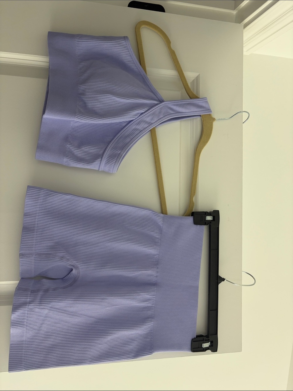 Lilac Ribbed Seamless Sports Bra & Shorts Set